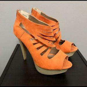 Orange Peep-Toe Heeled Sandals